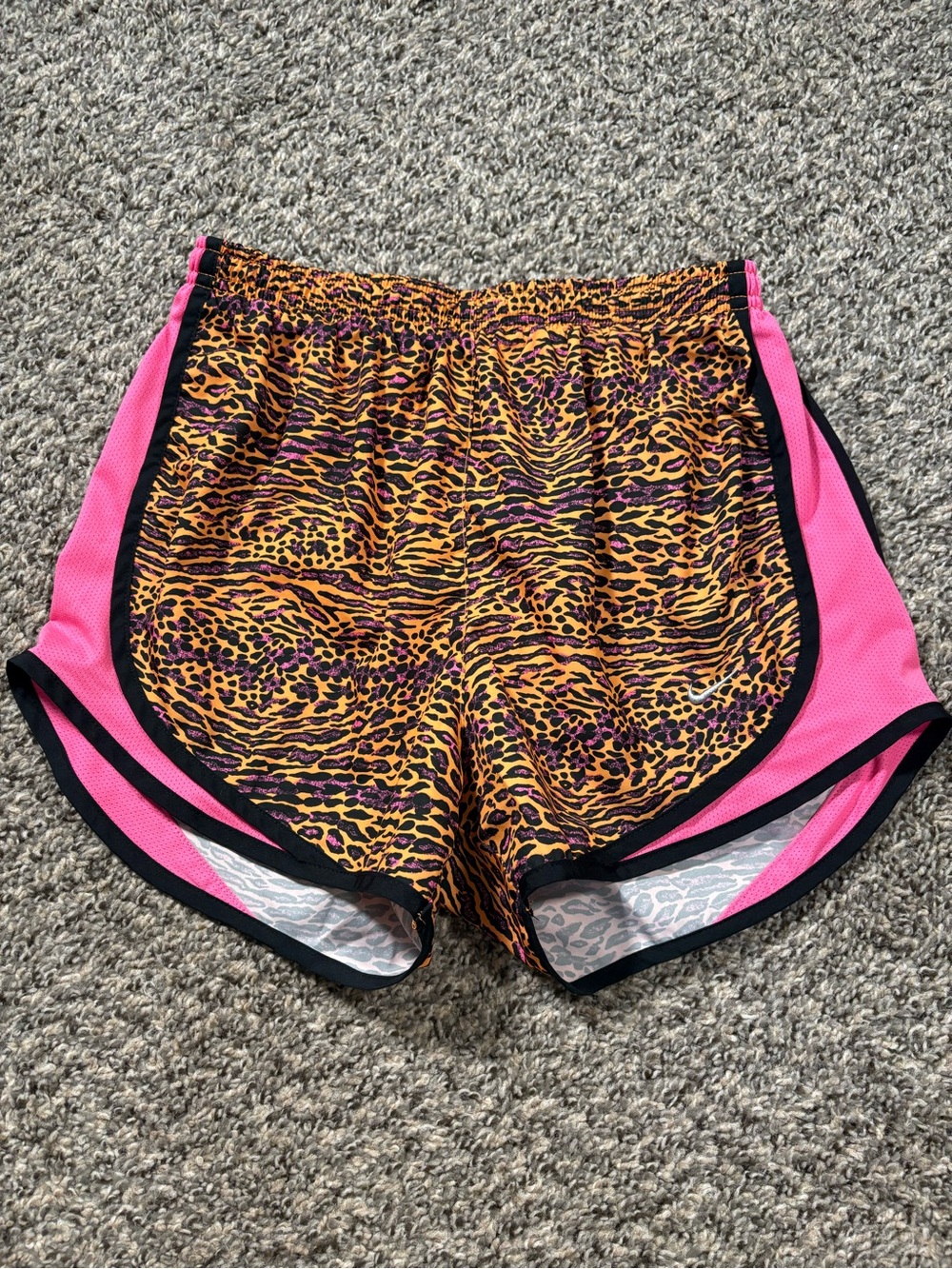 Nike Women's Animal Print Athletic Shorts with Pink Side Panels